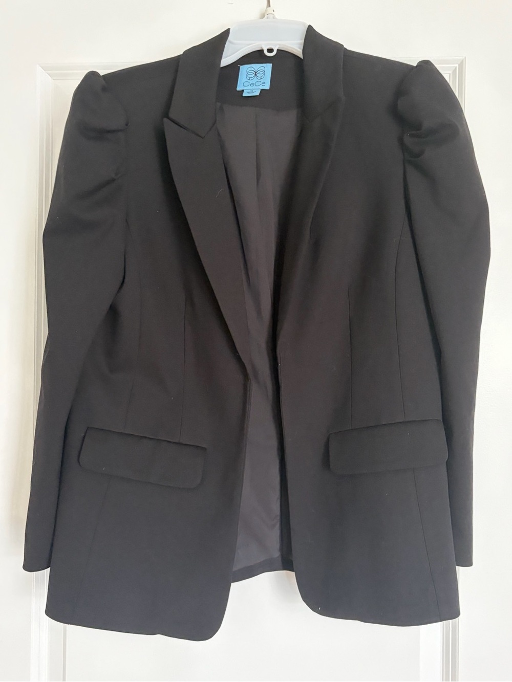 CeCe Black Puff-Shoulder Tailored Blazer
